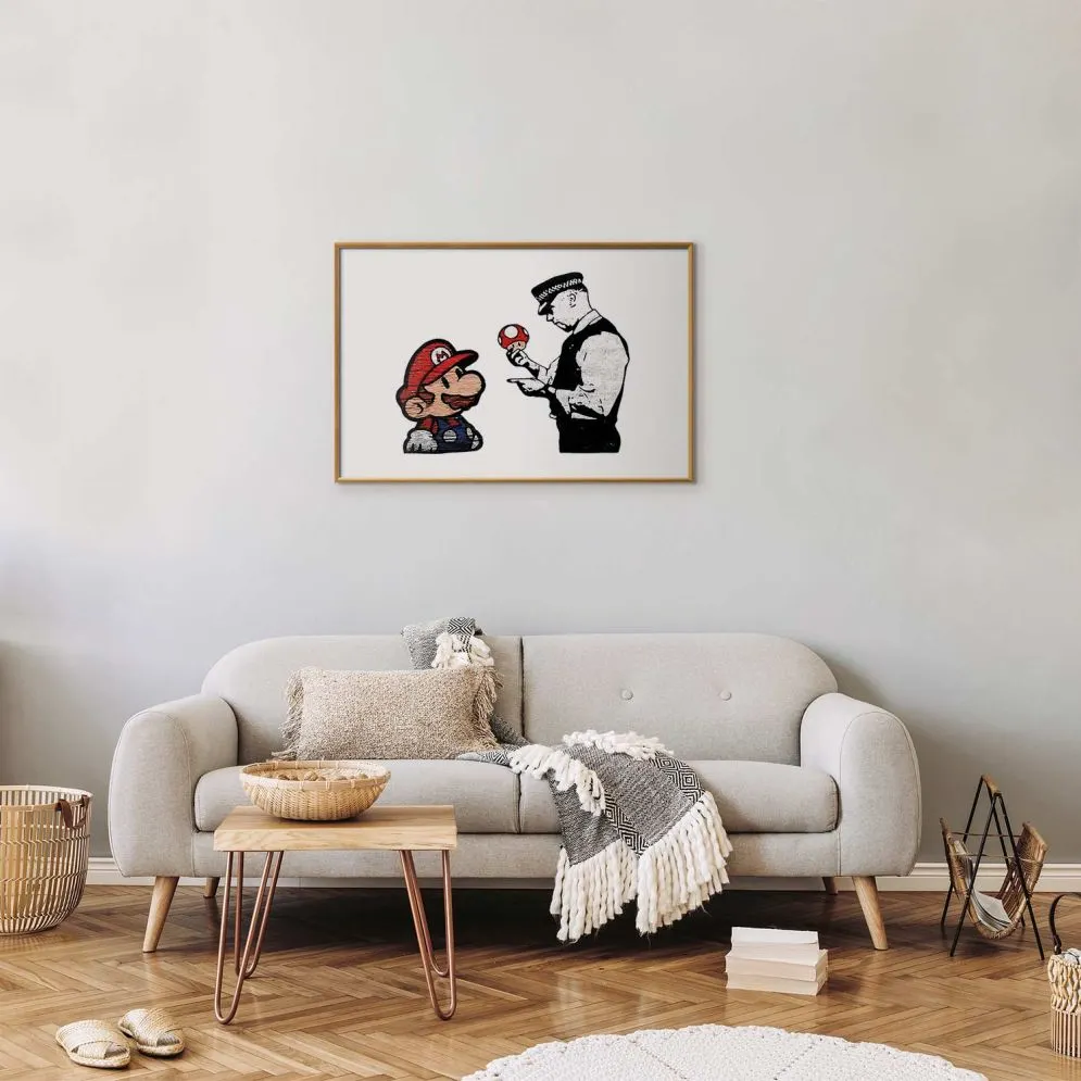 Plakat Banksy: Grzybiarz 90x60 cm z ramą złotą z marginesem | MIRAT.