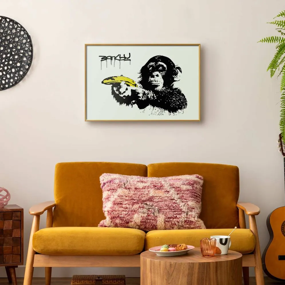 Plakat Banksy: Małpa 90x60 cm z ramą złotą bez marginesu | MIRAT.