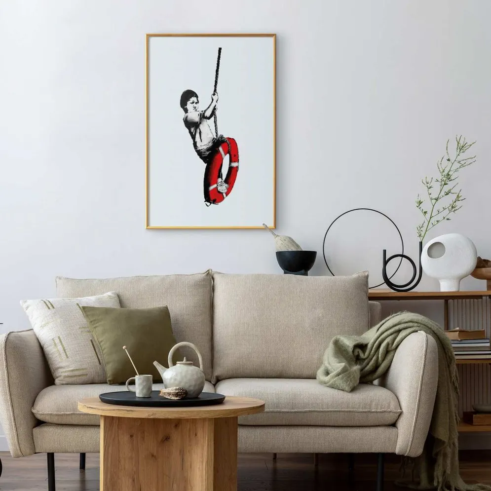 Plakat Banksy: Chłopiec 40x60cm z ramą złotą z marginesem | MIRAT.