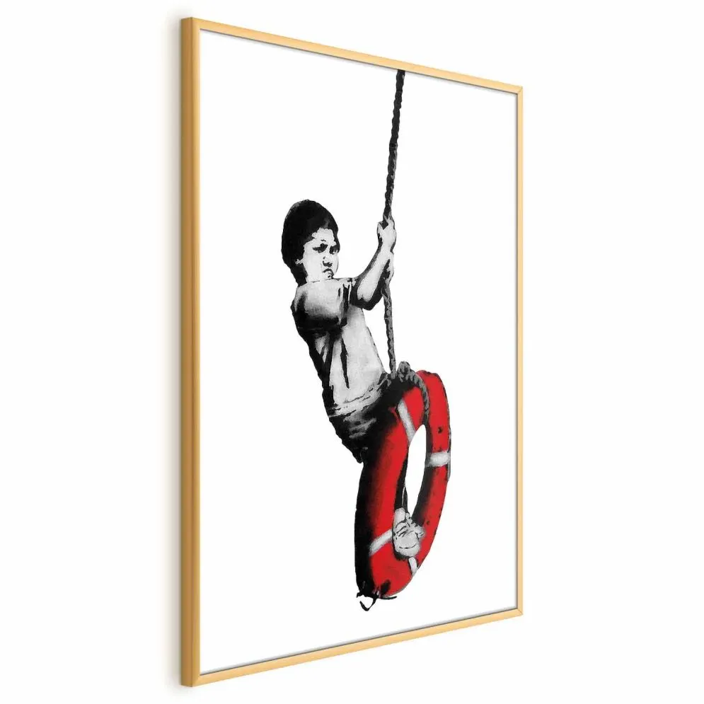 Plakat Banksy: Chłopiec 21x30cm z ramą złotą bez marginesu | MIRAT.