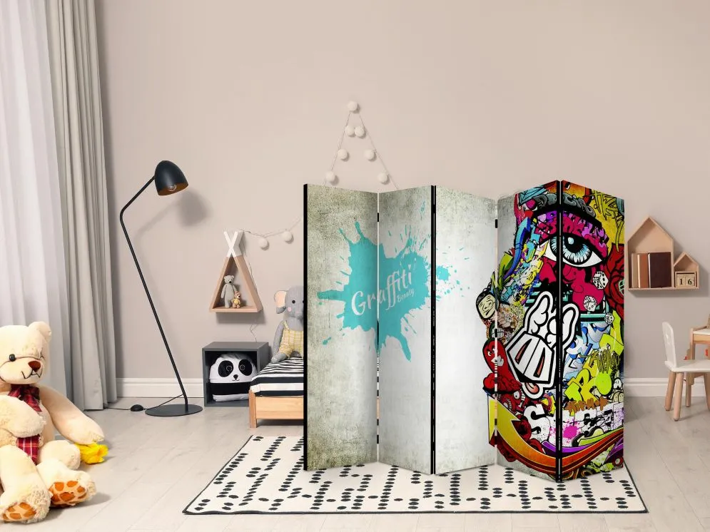 Parawan dwustronny Street art 225x172 cm 5-częściowy szary | MIRAT.