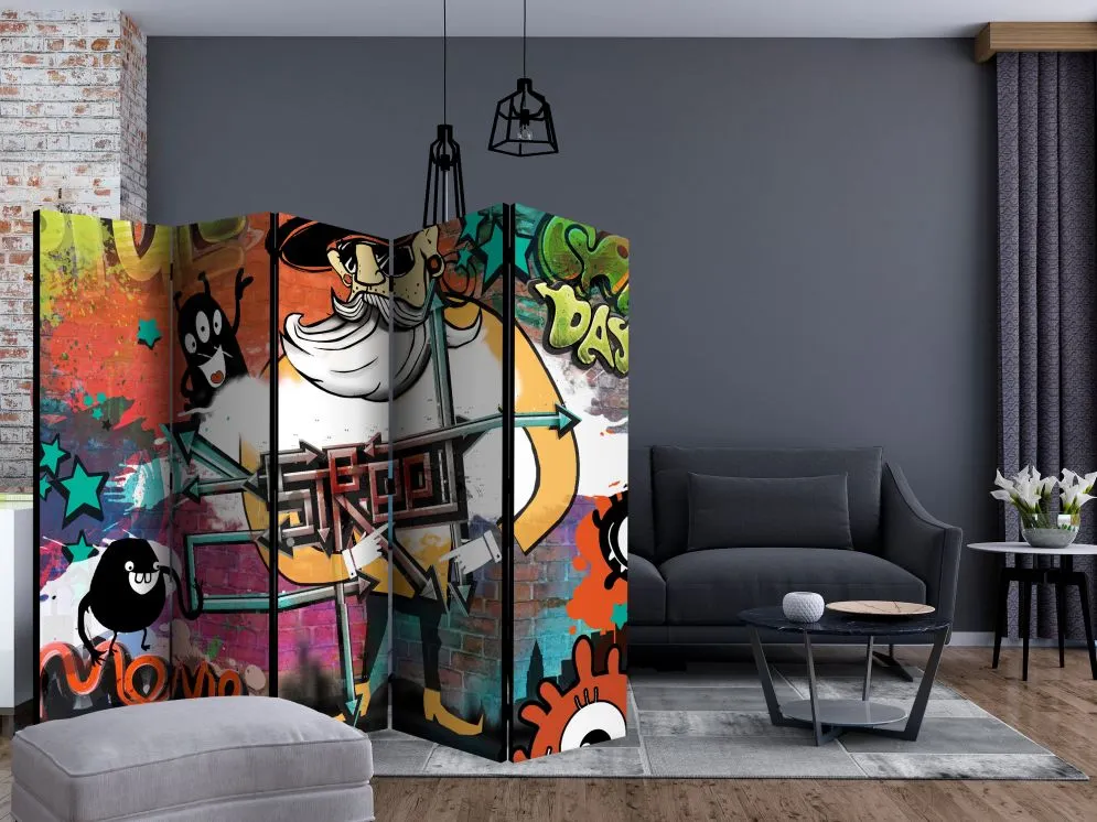 Parawan jednostronny Street art 225x172 cm 5-częściowy wielokolorowy | MIRAT.