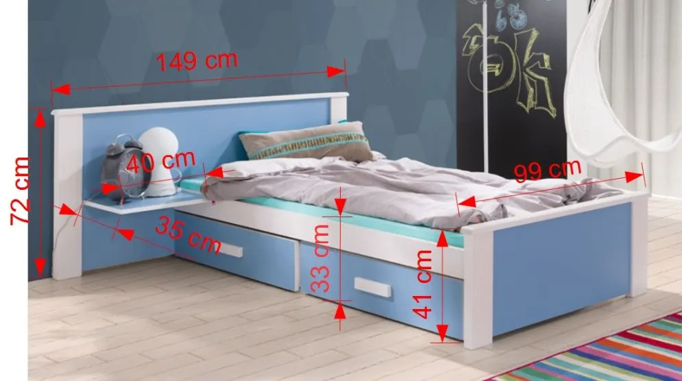 Łóżko dziecięce ICHEL PLUS 180x80 białe/szare pojedyncze | MIRAT.