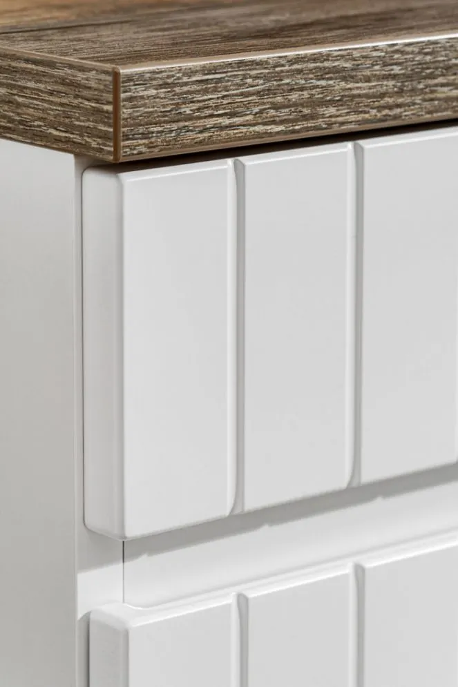 Szafka pod umywalkę ICONIC WHITE 60cm + SANTA FE OAK 81-01-A ryflowane fronty zestaw z blatem I sklep meblowy MIRAT. styl RYFLOWANY