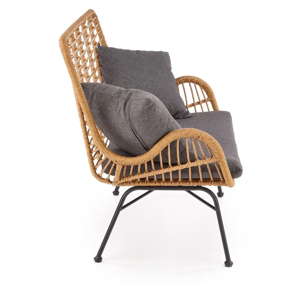 Sofa IKARO XL rattanowa z poduszkami na metalowych nogach | MIRAT. styl LOFT
