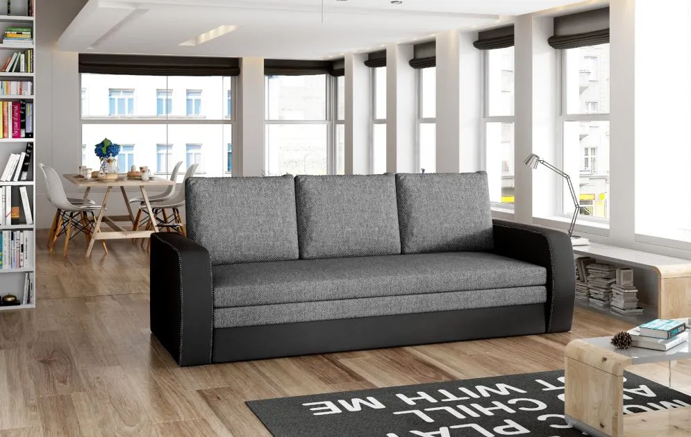 Sofa rozkładana z funkcją spania INVERSA szara/czarna trzyosobowa | MIRAT.