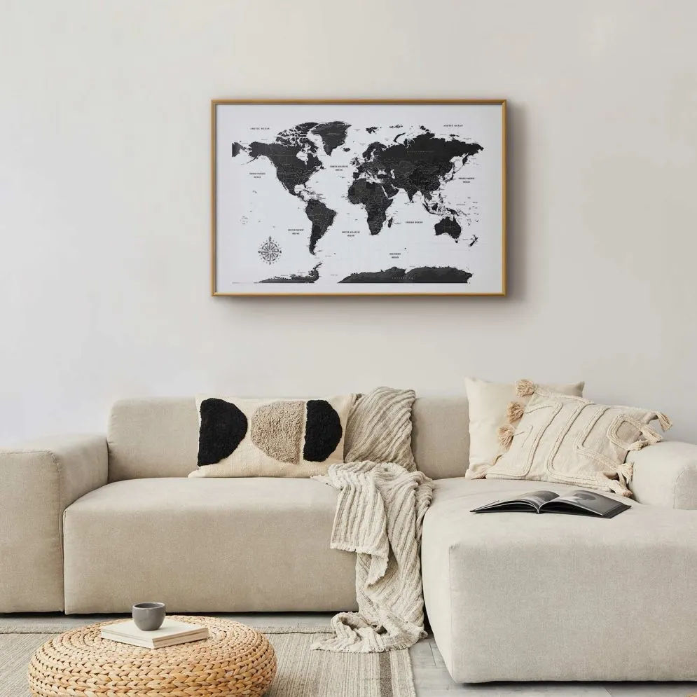 Plakat Monochromatyczna mapa 60x40 cm z ramą złotą z marginesem | MIRAT.
