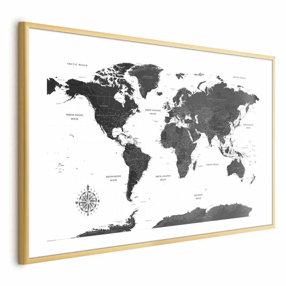 Plakat Monochromatyczna mapa 60x40 cm z ramą złotą z marginesem | MIRAT.