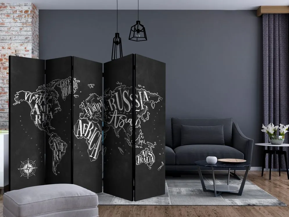 Parawan akustyczny Mapy 225x172 cm 5-częściowy czarny | MIRAT.