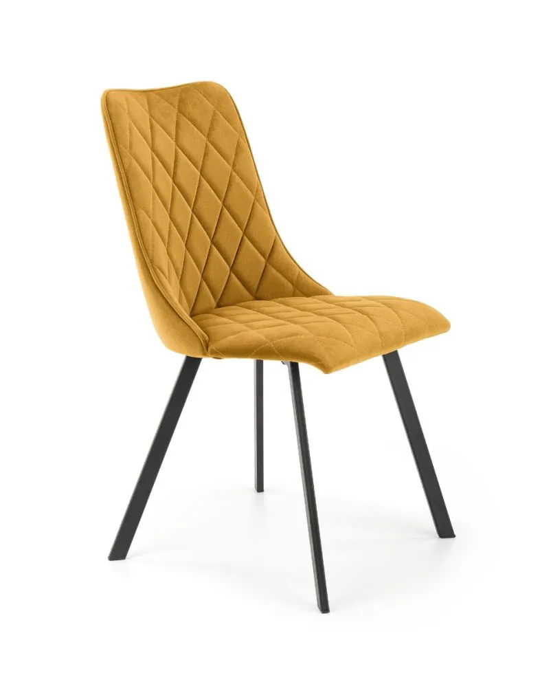 Krzesło tapicerowane K450 VELVET musztardowe pikowane do jadalni | MIRAT. styl GLAMOUR, LOFT