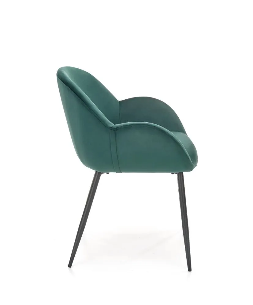 Krzesło tapicerowane K480 VELVET ciemnozielone z podłokietnikami | MIRAT. w stylu GLAMOUR kolekcja