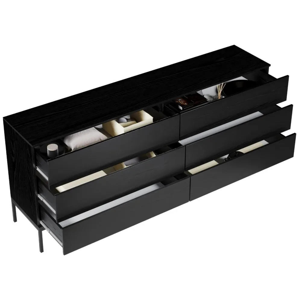 Komoda KRON 6S 150cm czarny dąb do sypialni I sklep meblowy MIRAT. styl LOFT kolekcja KRON