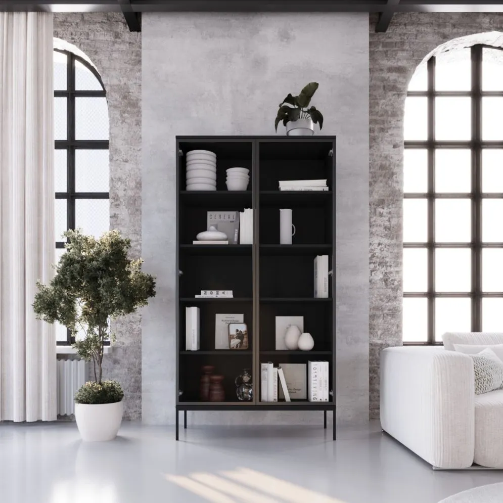 Witryna wysoka KRON 100cm czarny dąb do salonu I sklep meblowy MIRAT. styl LOFT kolekcja KRON
