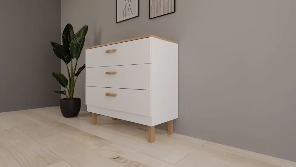 Komoda DENVER biała/hikora z szufladami I sklep meblowy MIRAT. styl SKANDYNAWSKI