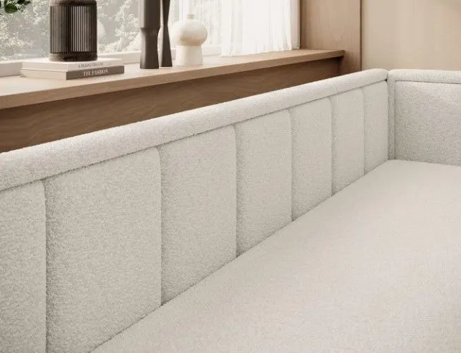 Dwuosobowa sofa rozkładana z funkcją spania FULGEO kremowa prawa I sklep meblowy MIRAT.
