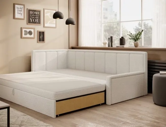 Wygodna sofa rozkładana z funkcją spania FULGEO kremowa lewa I sklep meblowy MIRAT.