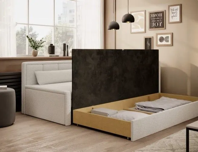 Dwuosobowa sofa rozkładana z funkcją spania FULGEO kremowa prawa I sklep meblowy MIRAT.