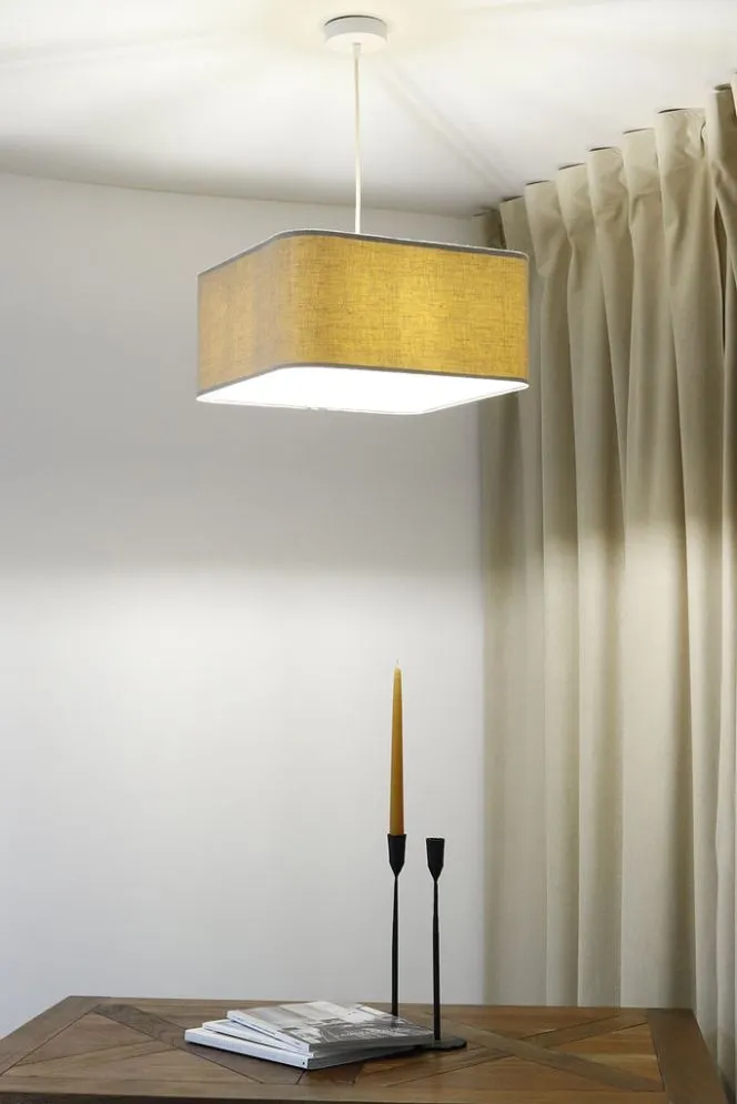 Lampa wisząca KWADRO LEN 001-40w25 jasna beżowa do salonu I sklep meblowy MIRAT.