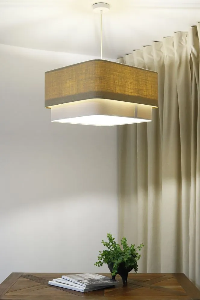Lampa wisząca KWADRO DUO 002 51x47cm jutowa/kremowa kwadratowa I sklep meblowy MIRAT.