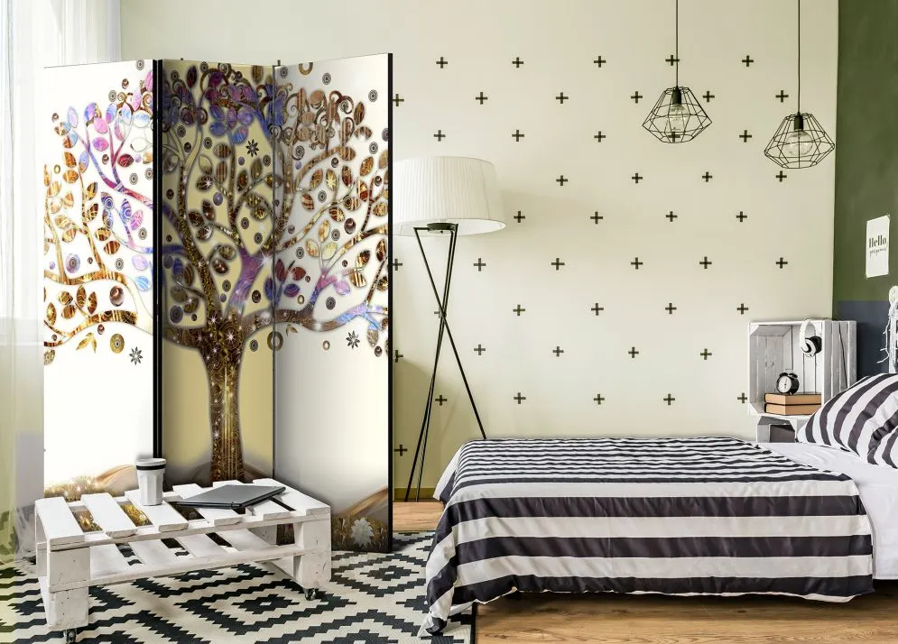 Parawan akustyczny Abstrakcje 135x172 cm 3-częściowy biały | MIRAT.