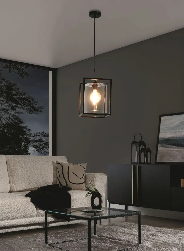 Lampa wisząca QUADRATUS czarna ze szklanym kloszem I sklep meblowy MIRAT.