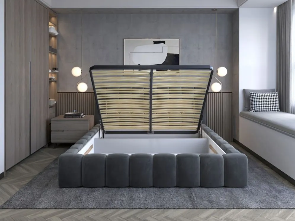 Łóżko tapicerowane LAMICA VELVET 180x200 szare z pojemnikiem nowoczesne | MIRAT. styl GLAMOUR