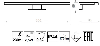 Lampka łazienkowa LED JOY 30 cm czarna na lustro lub szafkę | MIRAT