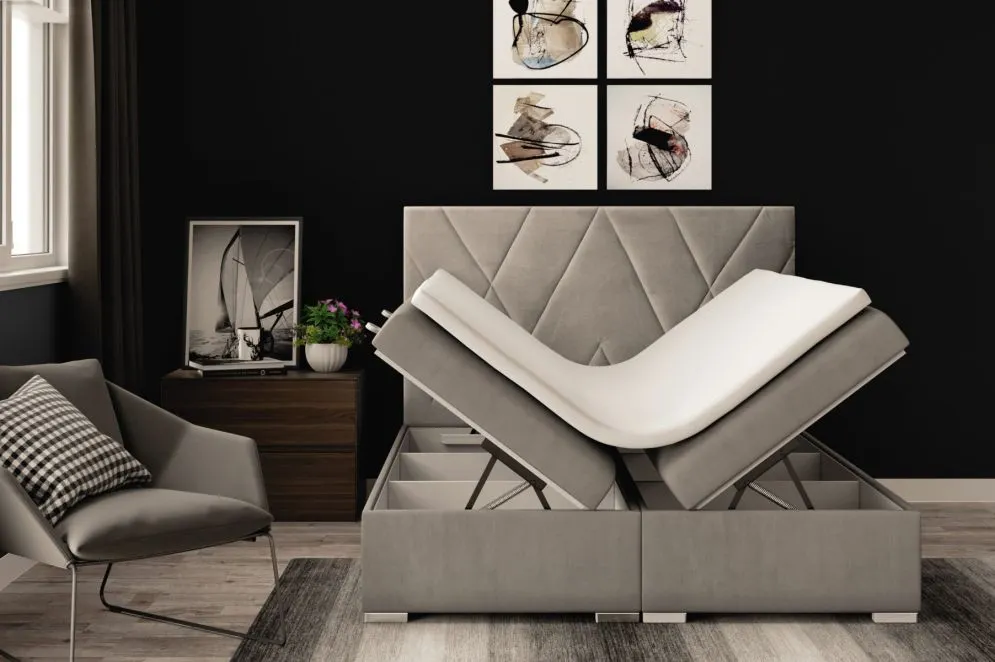 Łóżko kontynentalne MELROSE 180 jasno szare velvet z wysokim zagłówkiem | MIRAT. styl GLAMOUR
