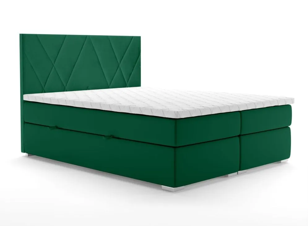 Łóżko kontynentalne MELROSE 140 zielone velvet z pojemnikiem do sypialni | MIRAT. styl GLAMOUR