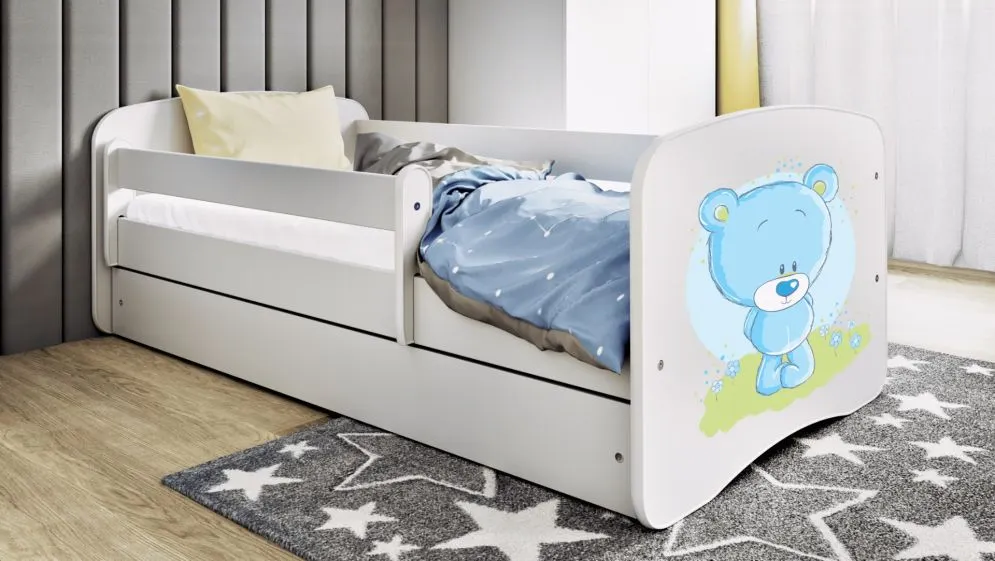 Łóżko dziecięce BABY DREAMS niebieski miś z szufladą | MIRAT.  kolekcja BABY DREAMS