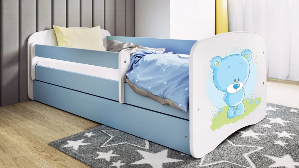 Łóżko dziecięce BABY DREAMS niebieski miś 160 ze stelażem | MIRAT.  kolekcja BABY DREAMS