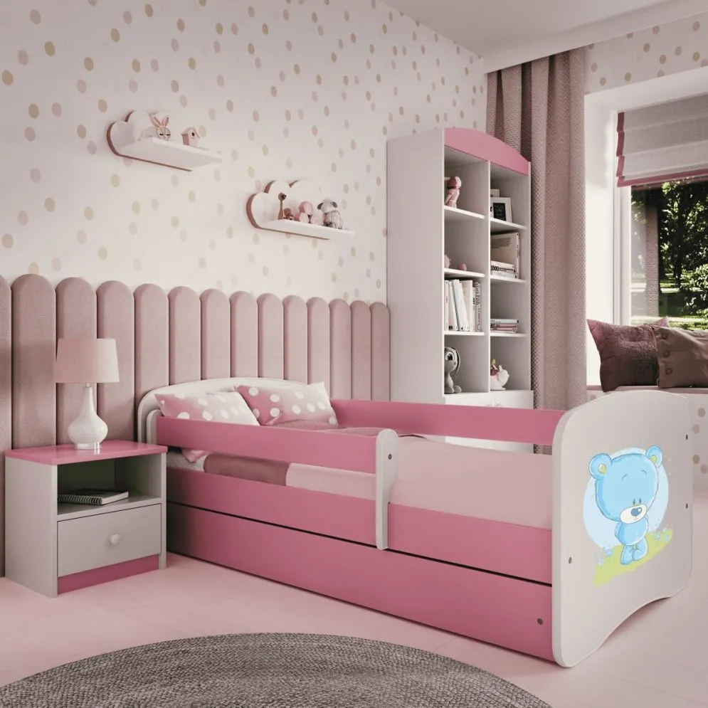 Łóżko dziecięce BABY DREAMS niebieski miś 160 ze stelażem | MIRAT.  kolekcja BABY DREAMS