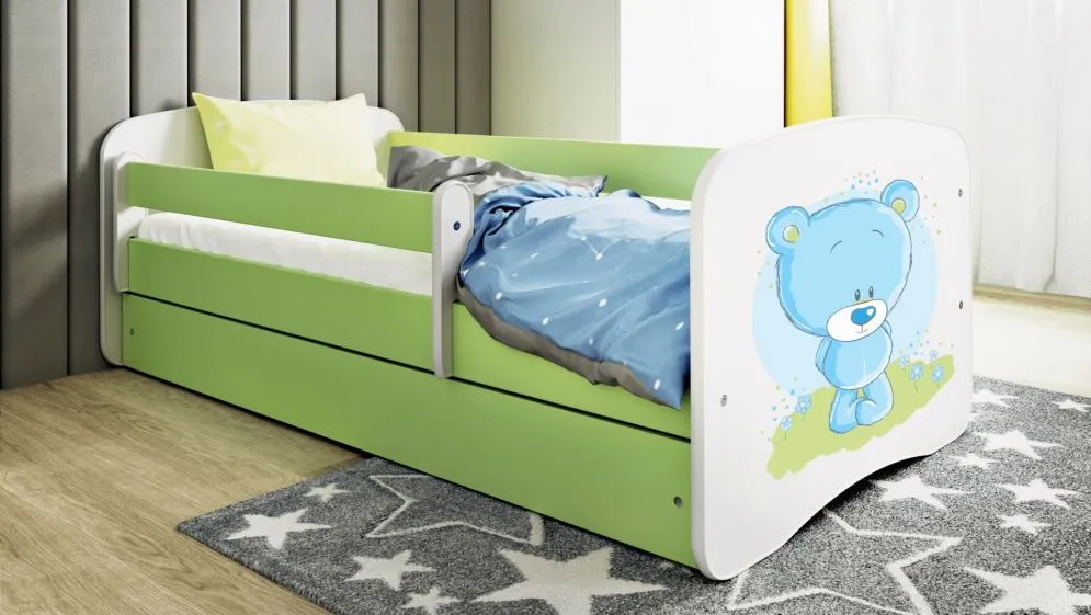 Łóżko dziecięce BABY DREAMS niebieski miś 160 ze stelażem | MIRAT.  kolekcja BABY DREAMS