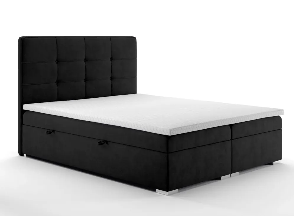 Łóżko kontynentalne TUTO 140 czarne velvet z pojemnikiem do sypialni | MIRAT. styl GLAMOUR