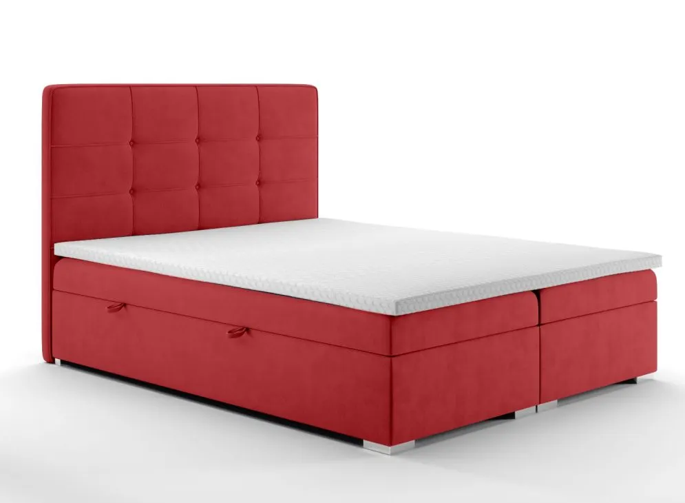 Łóżko kontynentalne TUTO 140 bordowe velvet z pojemnikiem i materacem | MIRAT. styl GLAMOUR