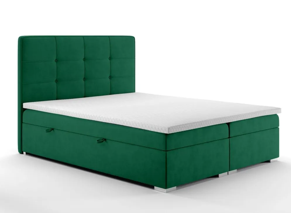 Łóżko kontynentalne TUTO 140 zielone velvet z pojemnikiem do sypialni | MIRAT. styl GLAMOUR