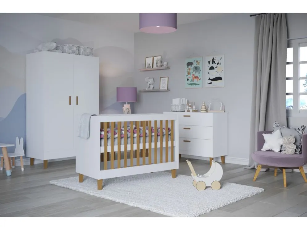 Łóżeczko dziecięce KUBI 120x60 białe w stylu skandynawskim | MIRAT. styl SKANDYNAWSKI kolekcja KUBI