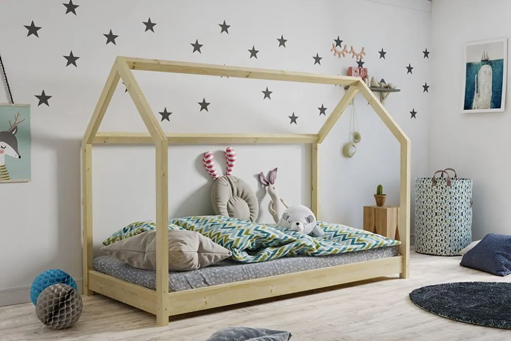 Łóżko domek BELLA 80x180 sosna drewniane ze stelażem | MIRAT.
