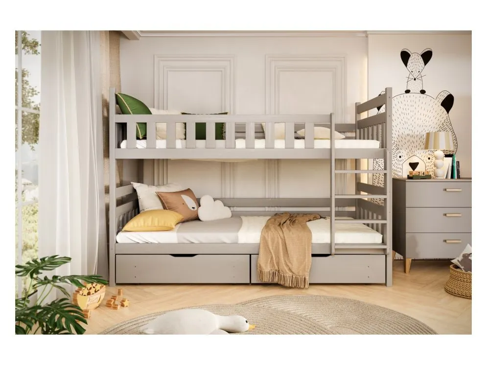 Łóżko piętrowe BARTEK 180x80 szare drewniane | MIRAT. kolekcja BARTEK