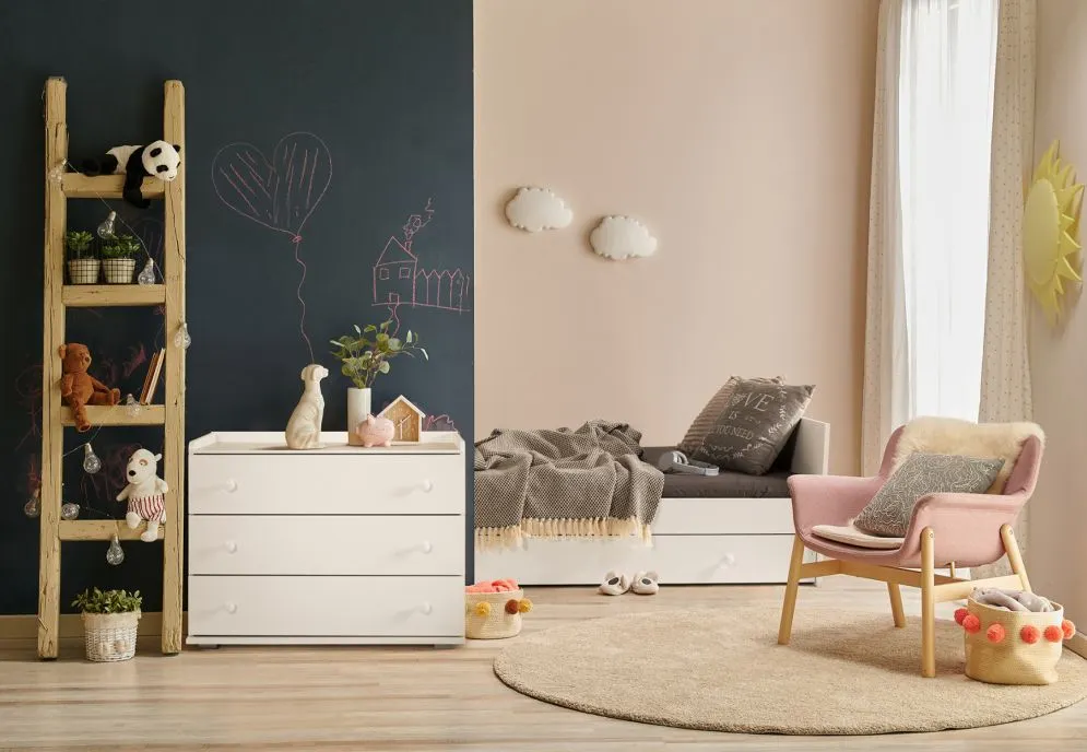 Łóżeczko dziecięce KOMPAKT 3W1 120x80 białe z komodą i szufladą I sklep meblowy MIRAT. styl SKANDYNAWSKI