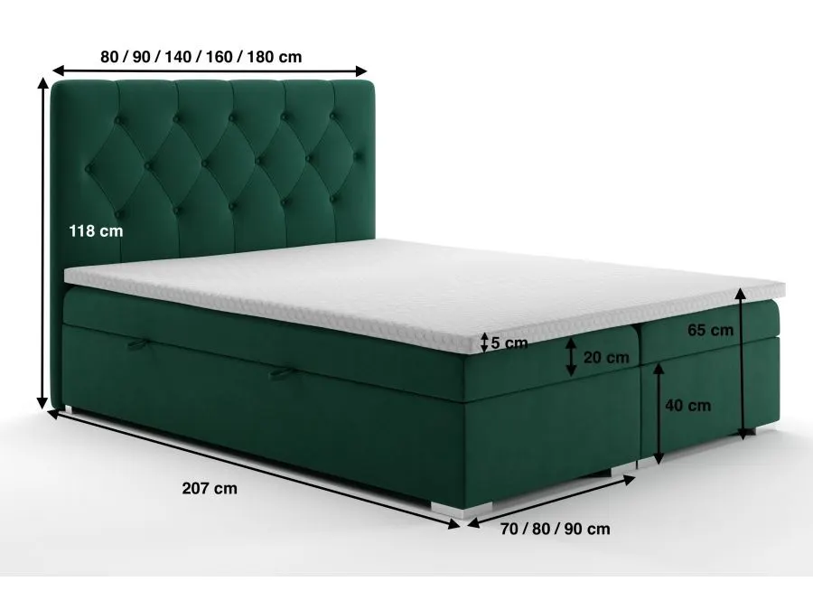 Łóżko kontynentalne INTENSO 140 granatowe velvet do sypialni w stylu glamour | MIRAT. styl GLAMOUR