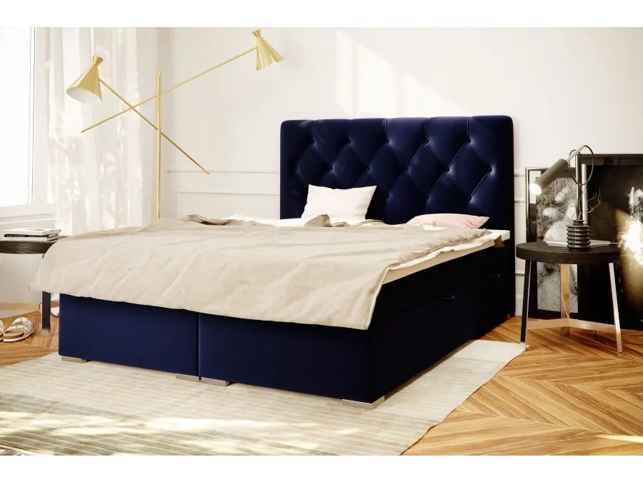 Łóżko kontynentalne INTENSO 140 granatowe velvet do sypialni w stylu glamour | MIRAT. styl GLAMOUR