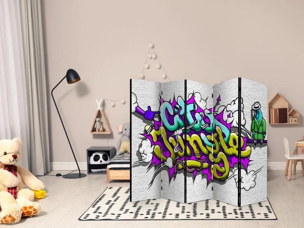 Parawan jednostronny Street art 225x172 cm 5-częściowy zielony | MIRAT.