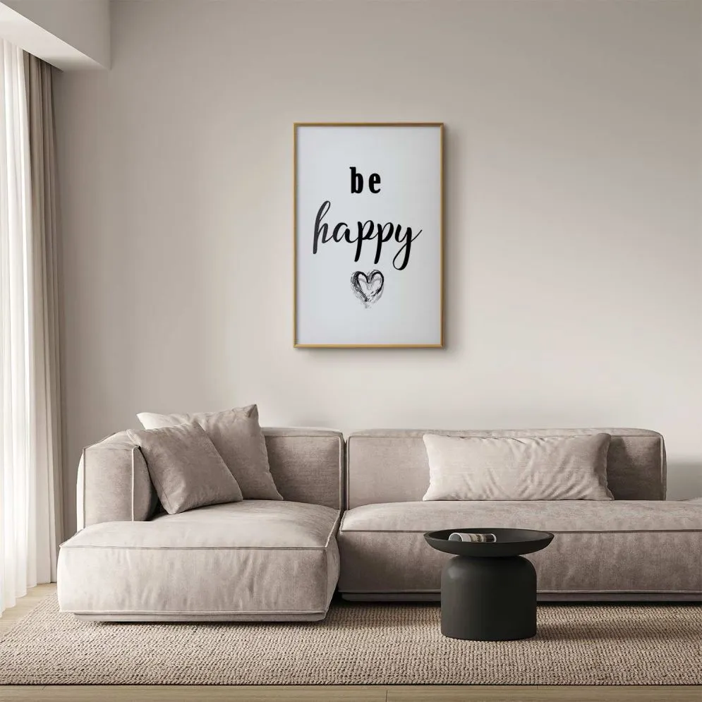 Plakat Be happy 40x60 cm z ramą złotą bez marginesu | MIRAT.