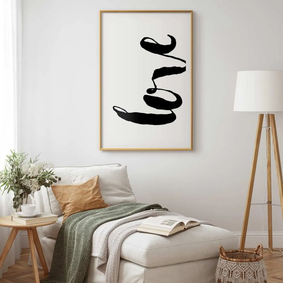 Plakat Czarne Love 40x60 cm z ramą złotą z marginesem | MIRAT.