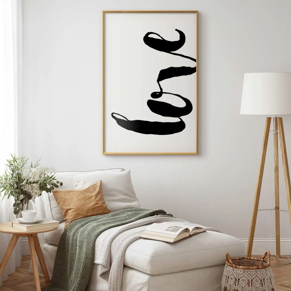 Plakat Czarne Love 40x60 cm z ramą złotą bez marginesu | MIRAT.