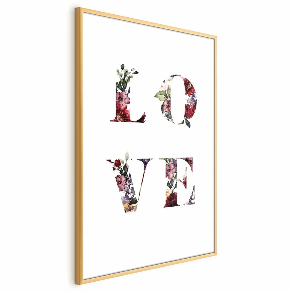 Plakat Miłość w kwiatach 21x30 cm z ramą złotą bez marginesu | MIRAT.