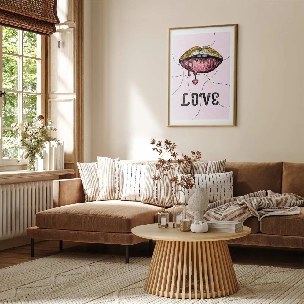 Plakat Płynne usta 40x60 cm z ramą złotą z marginesem | MIRAT.