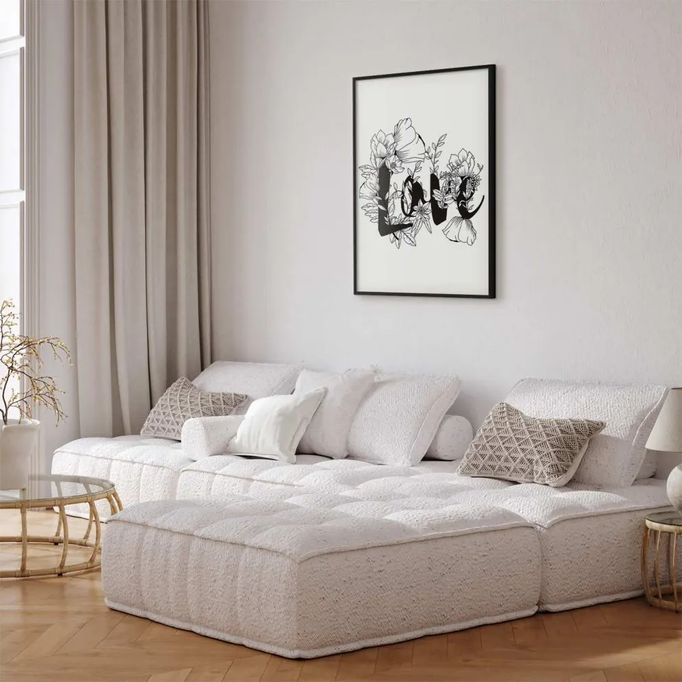 Plakat Love w kwiatach 40x60 cm z ramą czarną bez marginesu | MIRAT.