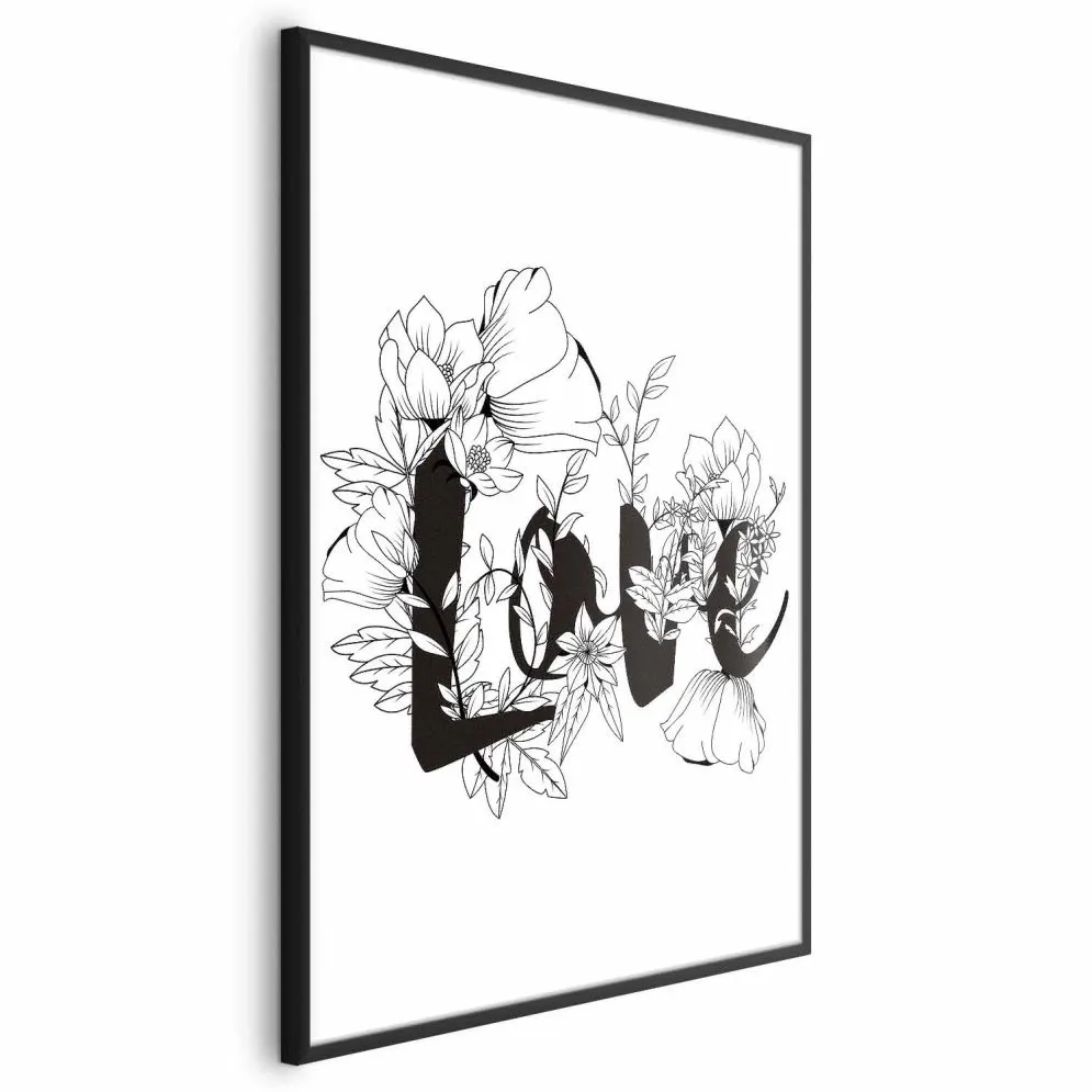 Plakat Love w kwiatach 40x60 cm z ramą czarną bez marginesu | MIRAT.